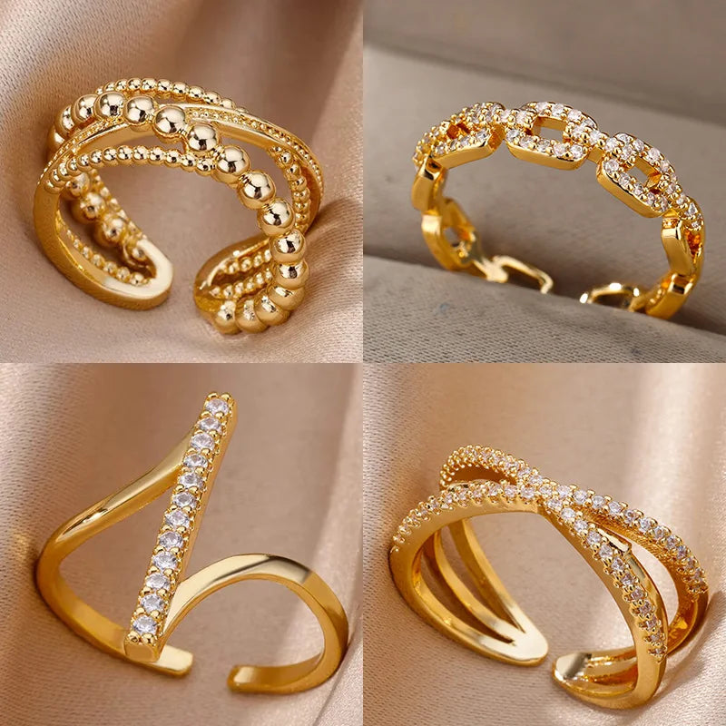 Gold Zircon Geometric Ring