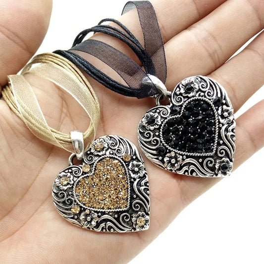 Vintage Heart Flower Necklace