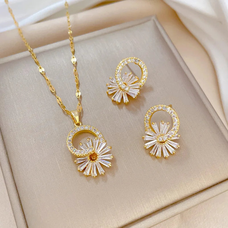 Rhinestone Flower Jewelry Set
