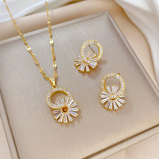 Rhinestone Flower Jewelry Set