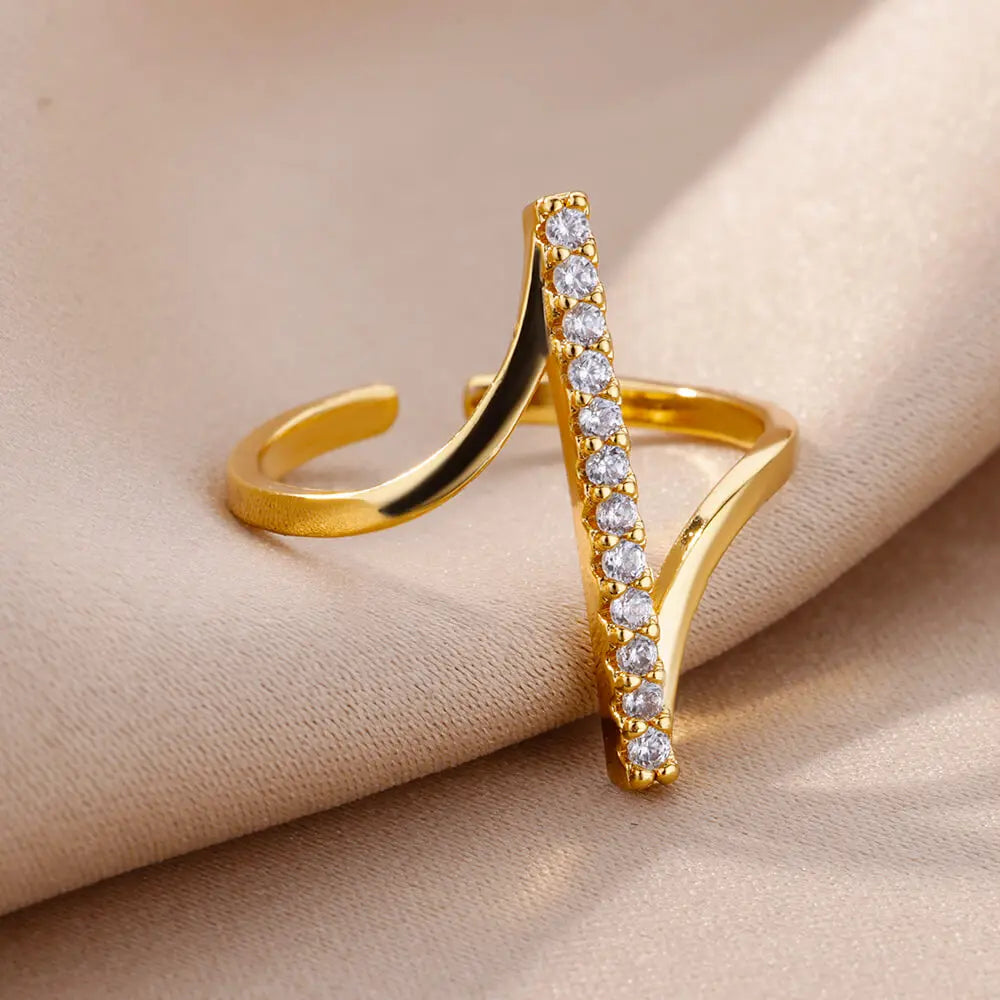 Gold Zircon Geometric Ring
