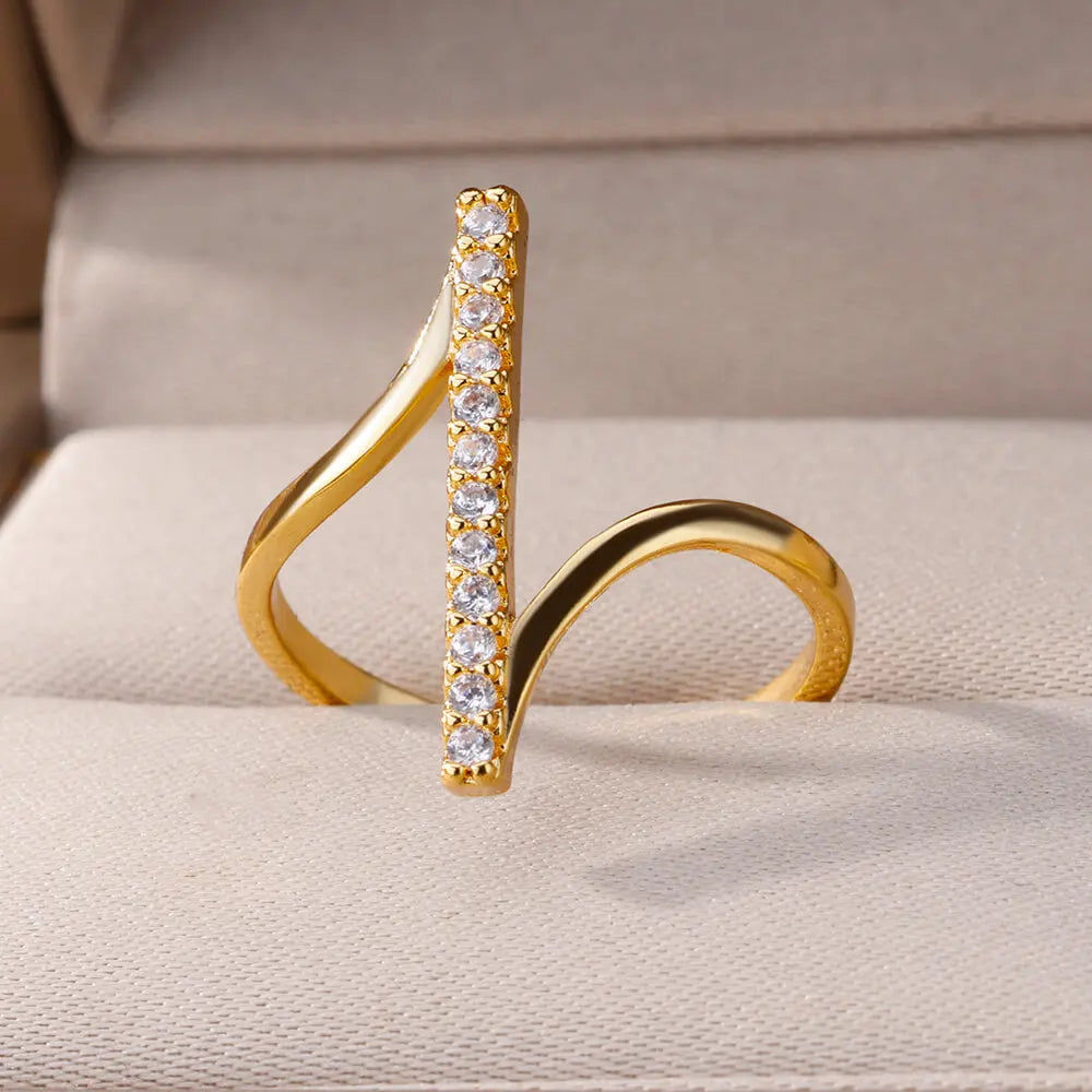 Gold Zircon Geometric Ring